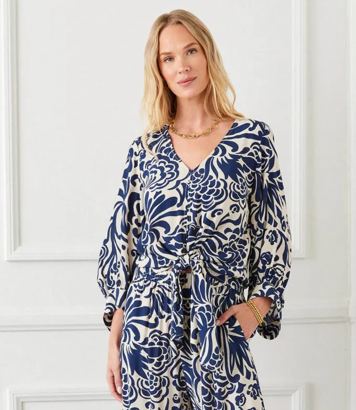 Petite Size Blouson Sleeve Tie Front Top sold by Karen Kane