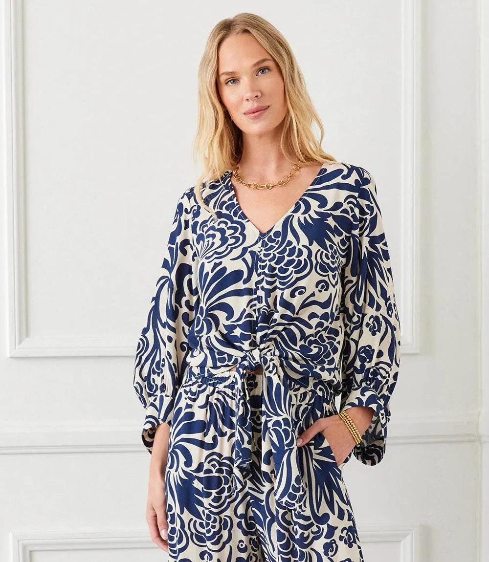 Petite Size Blouson Sleeve Tie Front Top sold by Karen Kane