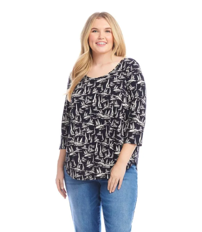 Plus Size 3/4 Sleeve Shirttail Top made by Karen Kane