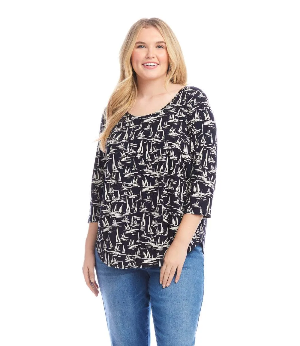 Plus Size 3/4 Sleeve Shirttail Top sold by Karen Kane