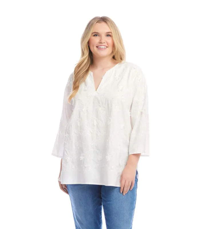 Plus Size 3/4 Sleeve Embroidered Tunic made by Karen Kane