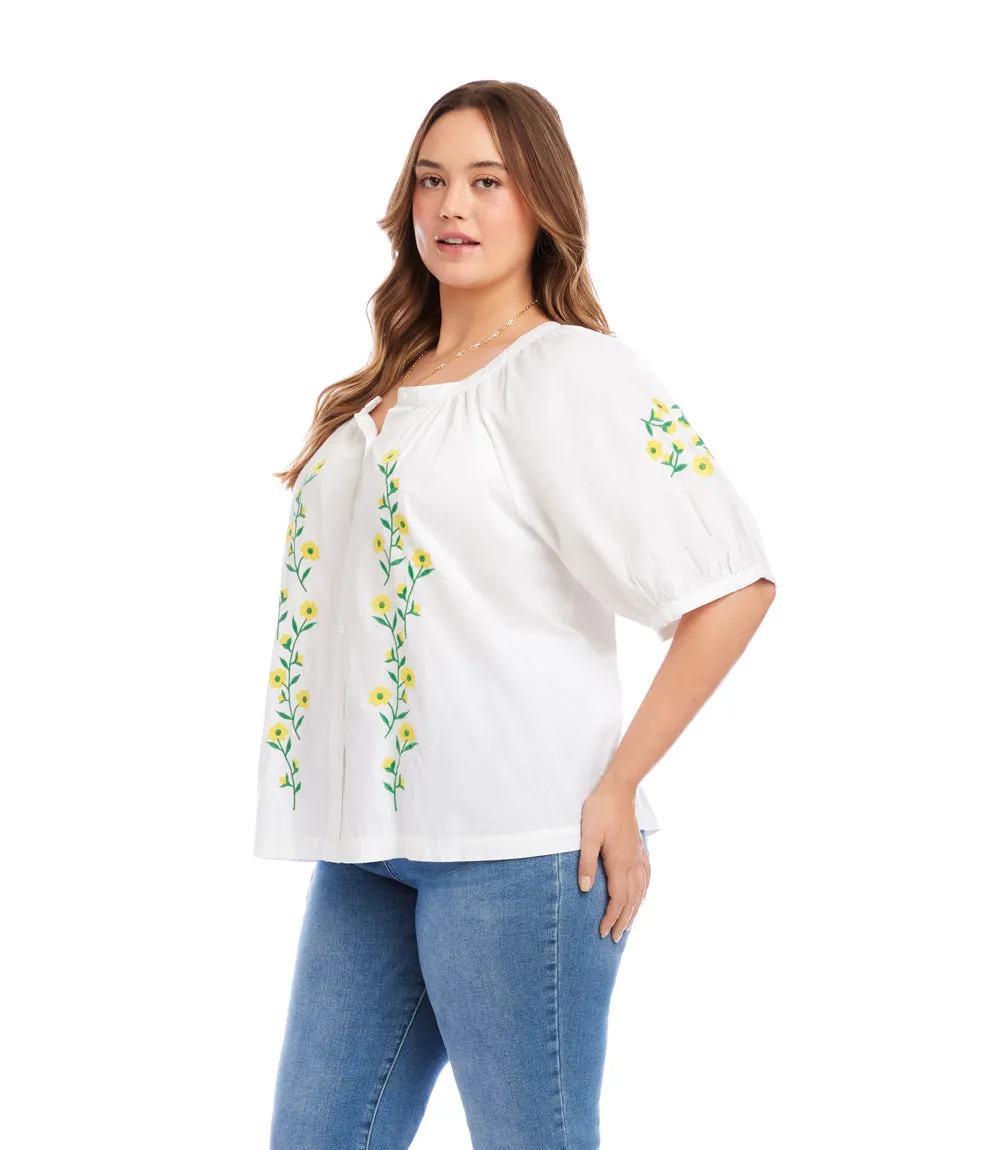Plus Size Puff Sleeve Embroidered Peasant Top sold by Karen Kane product image thumbnail 2