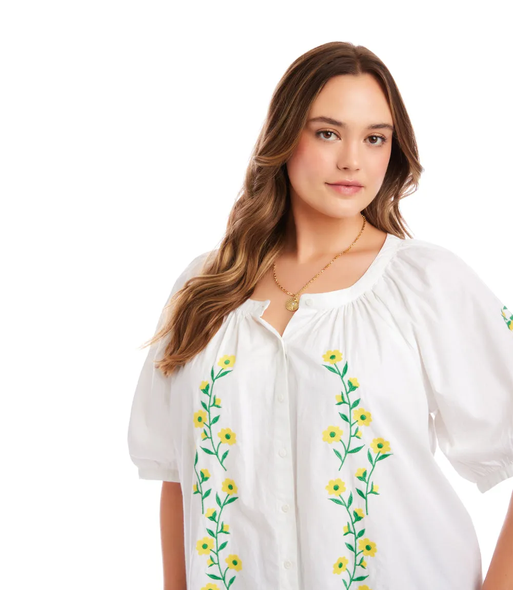 Plus Size Puff Sleeve Embroidered Peasant Top sold by Karen Kane
