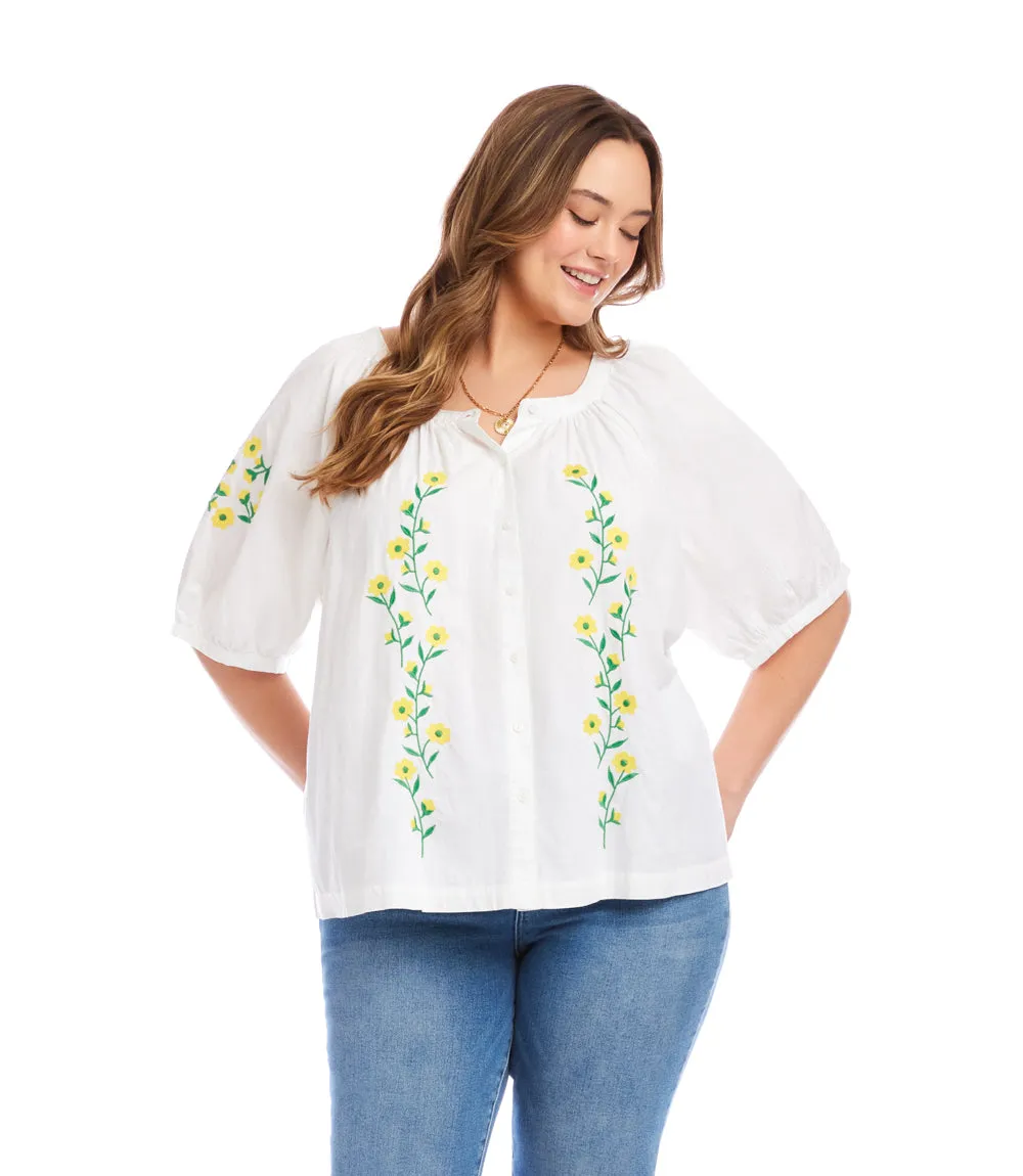 Plus Size Puff Sleeve Embroidered Peasant Top sold by Karen Kane product image thumbnail 3