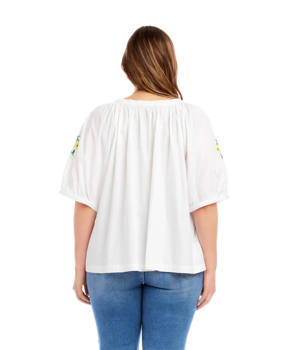 Plus Size Puff Sleeve Embroidered Peasant Top sold by Karen Kane product image thumbnail 4