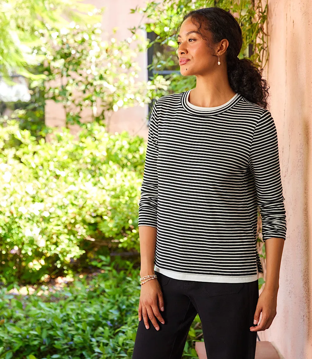 Petite Size Long Sleeve Stripe Double Layer Side-Slit Top sold by Karen Kane product image thumbnail 2