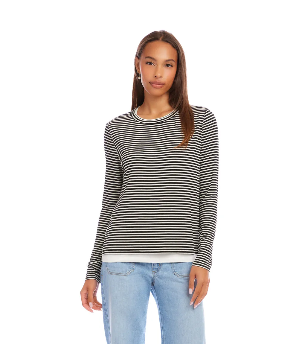 Long Sleeve Stripe Double Layer Side-Slit Top sold by Karen Kane product image thumbnail 3