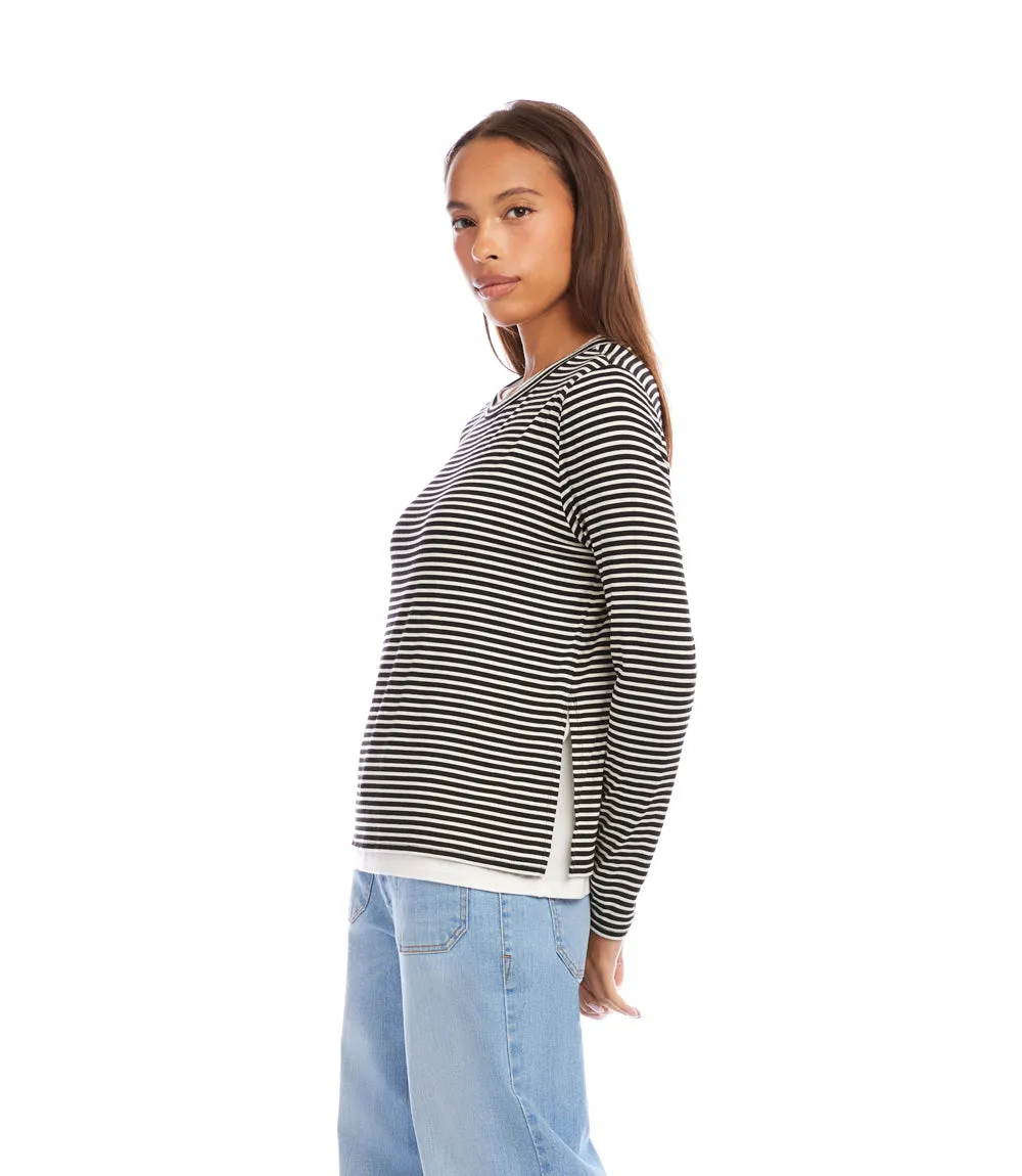 Long Sleeve Stripe Double Layer Side-Slit Top sold by Karen Kane product image thumbnail 4