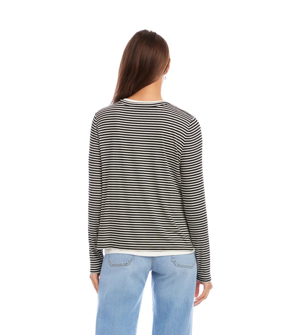 Long Sleeve Stripe Double Layer Side-Slit Top sold by Karen Kane product image thumbnail 5