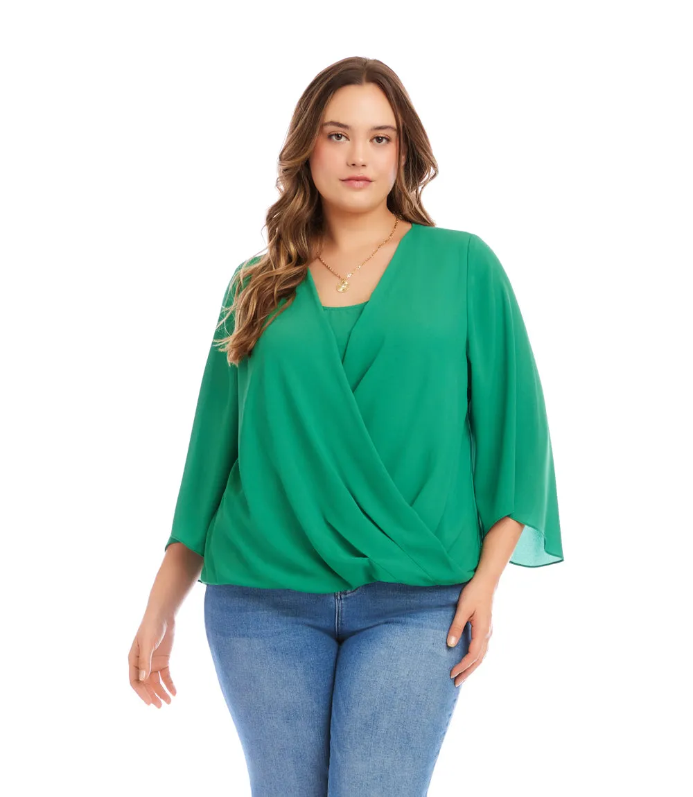 Plus Size Bracelet Sleeve Drape Front Crossover Top sold by Karen Kane