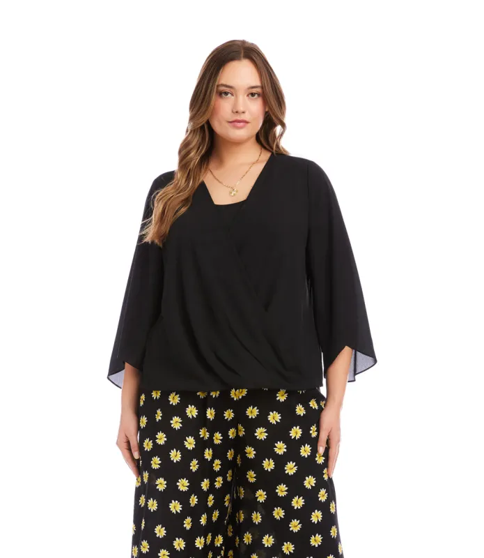 Plus Size Bracelet Sleeve Drape Front Crossover Top sold by Karen Kane