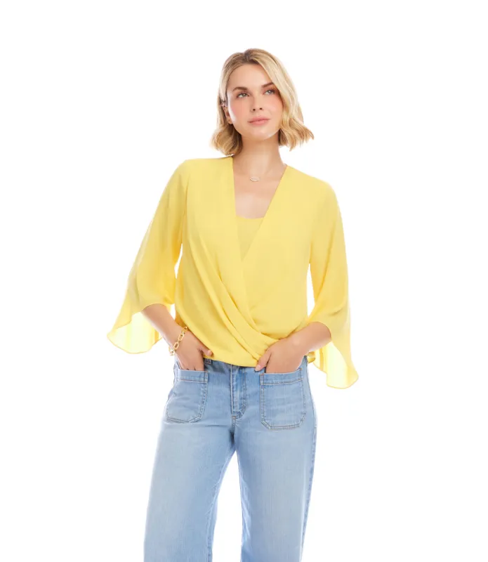 Petite Size Bracelet Sleeve Drape Front Crossover Top sold by Karen Kane