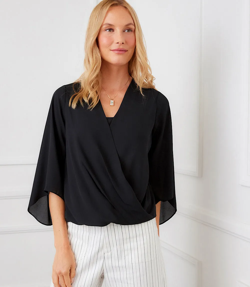 Petite Size Bracelet Sleeve Drape Front Crossover Top sold by Karen Kane