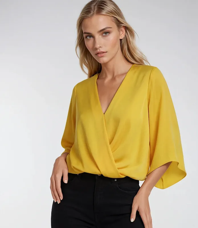 Bracelet Sleeve Drape Front Crossover Top sold by Karen Kane