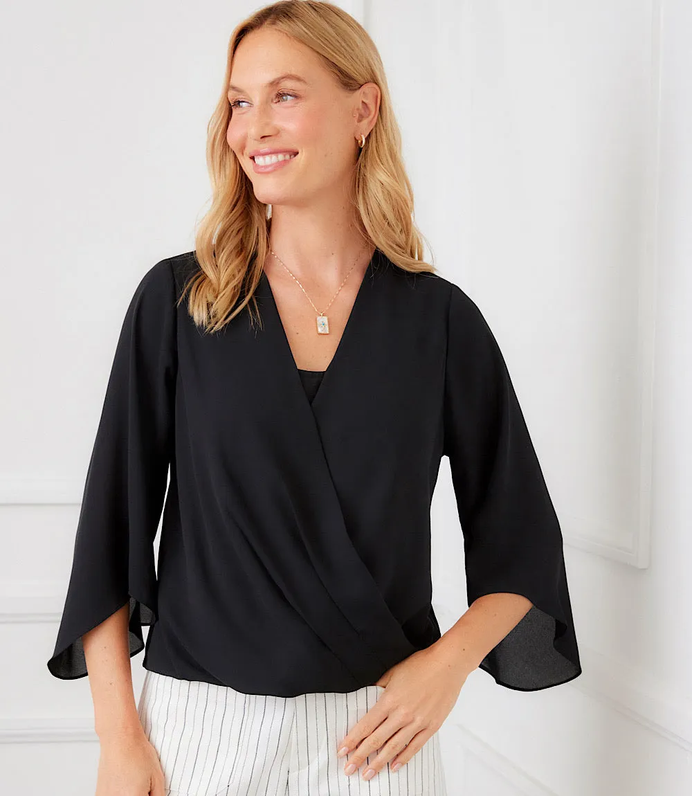 Bracelet Sleeve Drape Front Crossover Top sold by Karen Kane