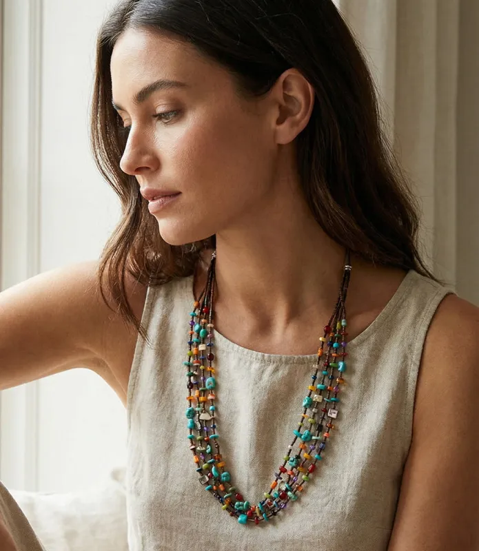 Four Strand Turquoise Beaded Treasure Necklace sold by Karen Kane