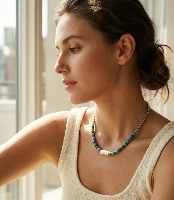 Multicolor Beaded Turquoise Gemstone Necklace made by Karen Kane