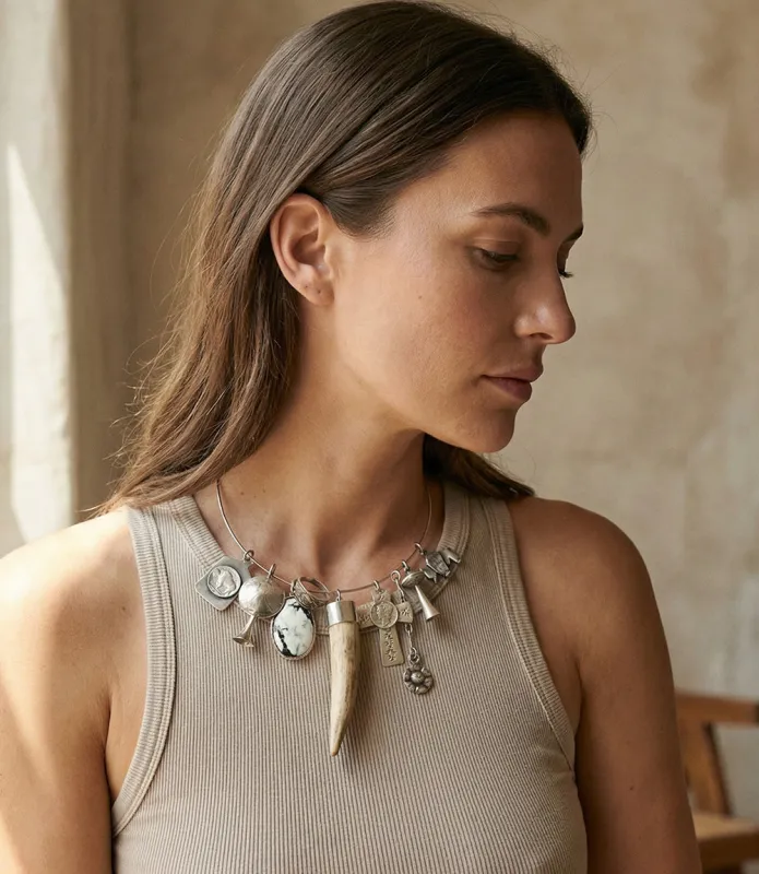 White Buffalo, Horn, Mercury Dime, Charm Necklace made by Karen Kane