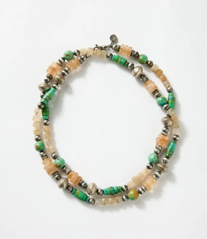 Antique Turquoise And Quartz Beaded Necklace made by Karen Kane