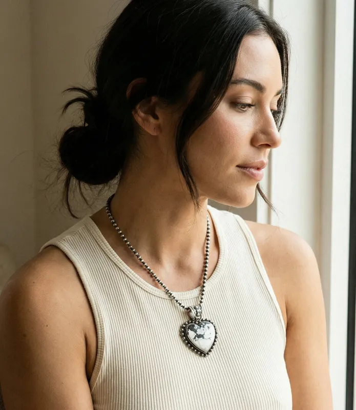White Buffalo Embellished Heart Pendant Necklace made by Karen Kane