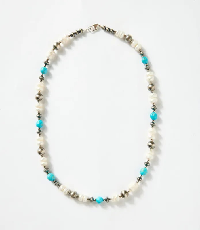 Beaded Pearl And Kingman Turquoise Necklace sold by Karen Kane