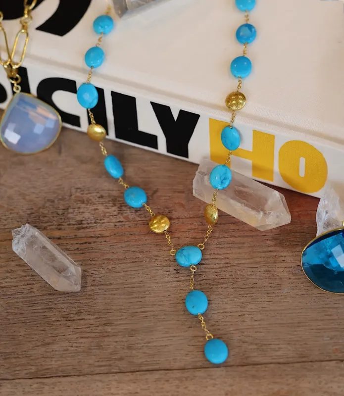 Beaded Turquoise And Gold Lariat Necklace sold by Karen Kane