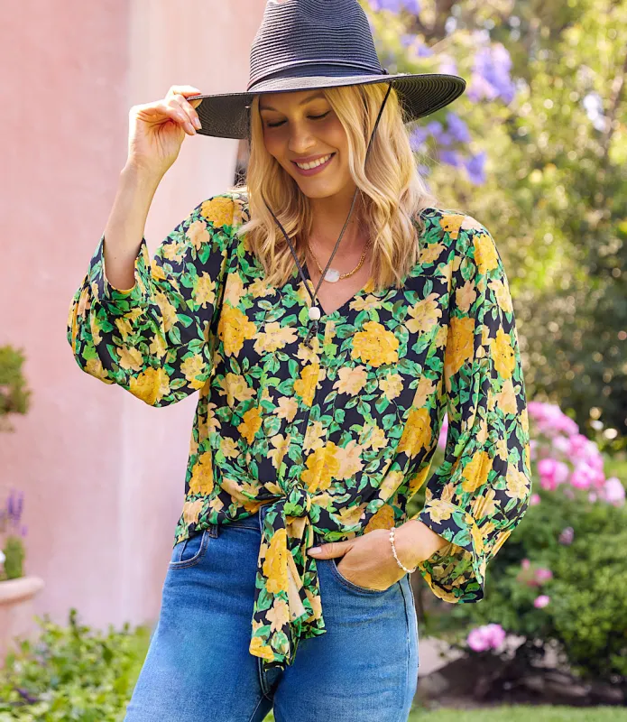 Blouson Sleeve Tie-Front Top made by Karen Kane