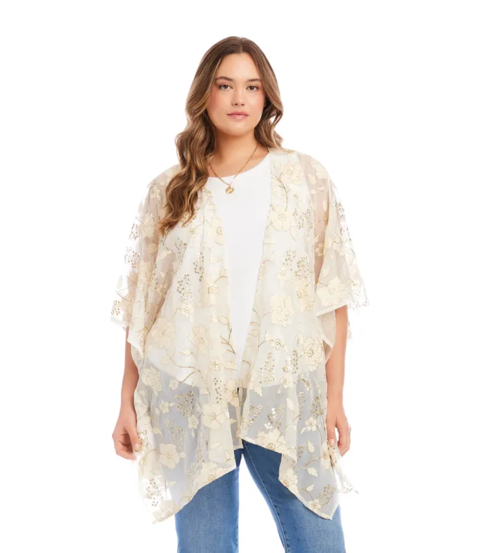Plus Size Floral Embroidered Open Front Jacket sold by Karen Kane