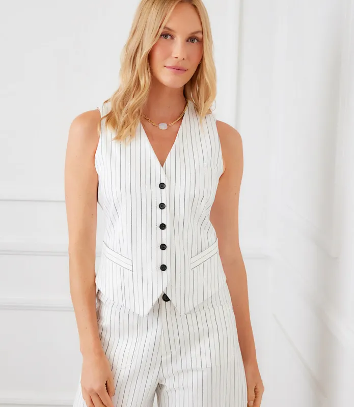 Stripe Button-Up Vest made by Karen Kane