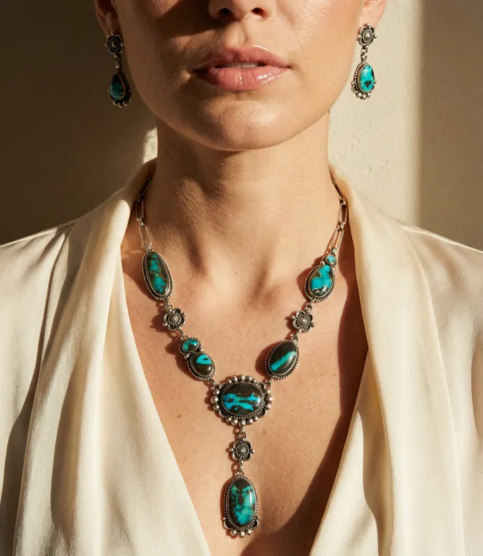 Ithaca Peak Turquoise Lariat Necklace And Earring Set made by Karen Kane