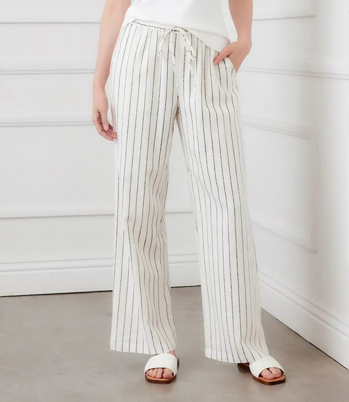 Linen Blend Stripe Drawstring Pants made by Karen Kane