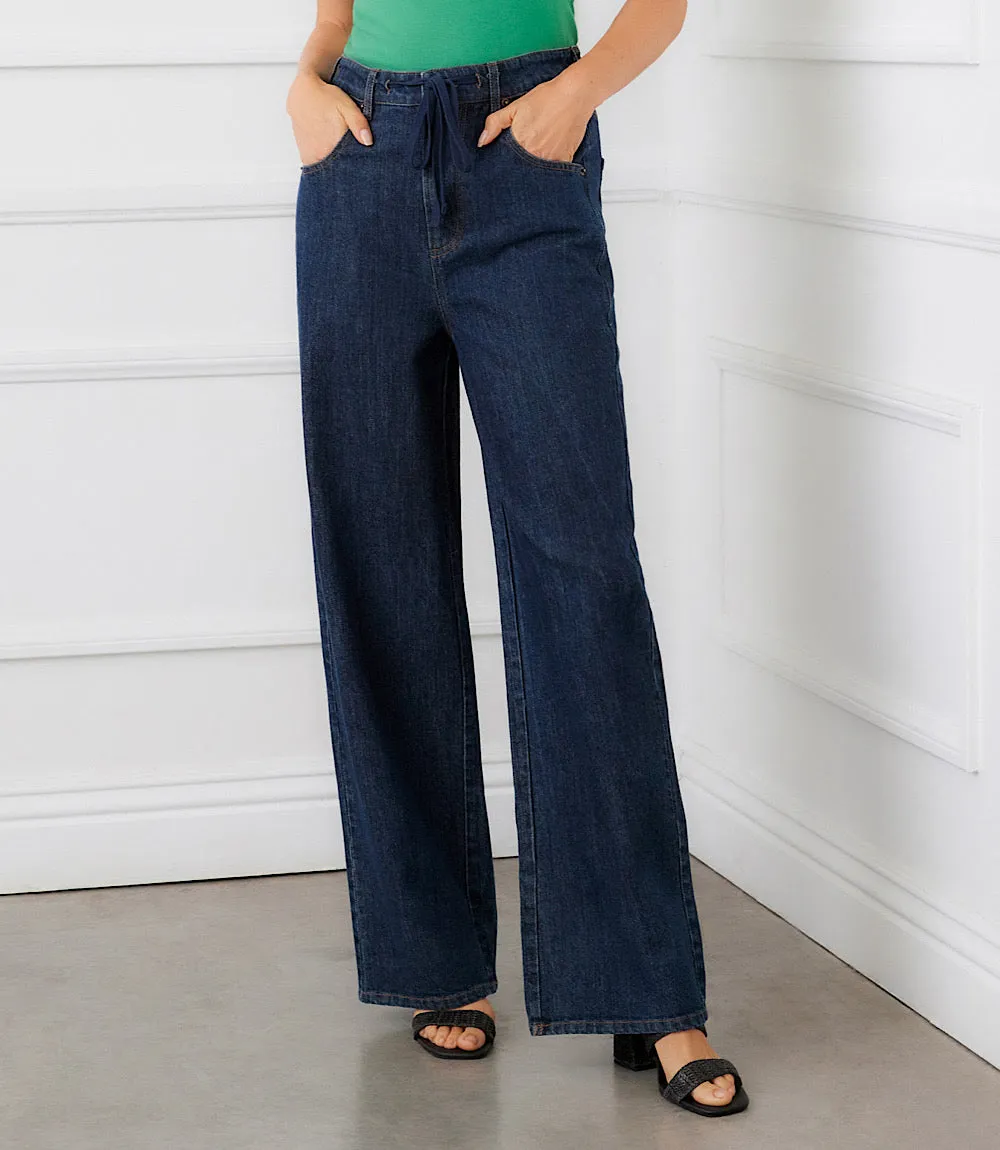 Denim Drawstring Wide-Leg Pants sold by Karen Kane