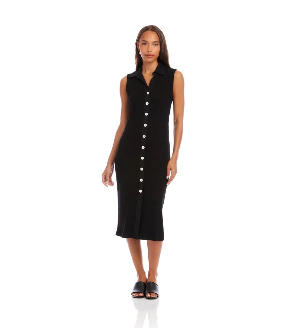 Ribbed Sleeveless Button Front Midi Dress sold by Karen Kane product image thumbnail 4