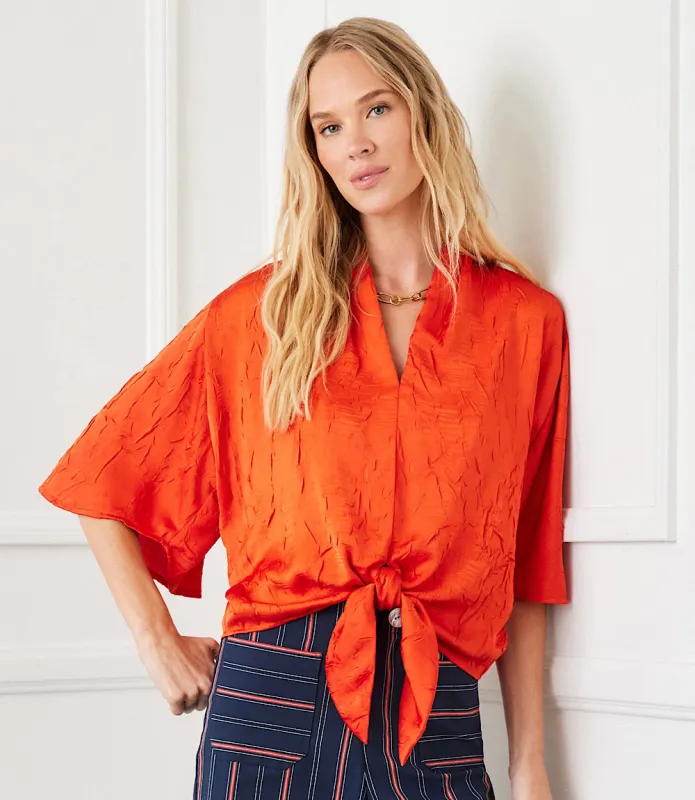 Flare Sleeve Tie Front Top made by Karen Kane