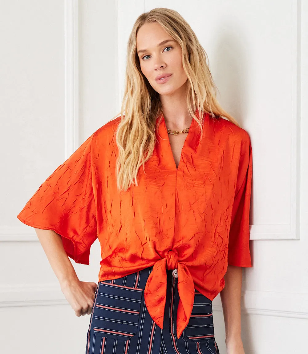 Flare Sleeve Tie Front Top sold by Karen Kane