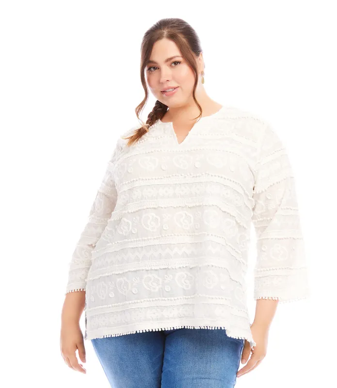 Plus Size 3/4 Sleeve Embroidered Tunic sold by Karen Kane