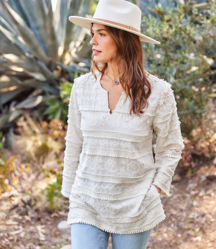 3/4 Sleeve Embroidered Tunic sold by Karen Kane