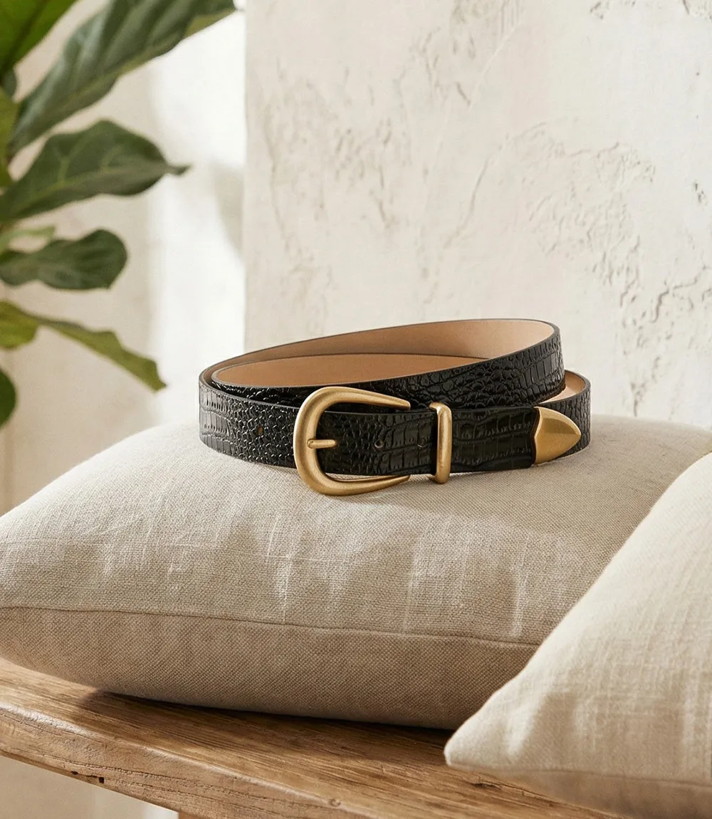 Streets Ahead Crocodile Leather Buckle Belt sold by Karen Kane