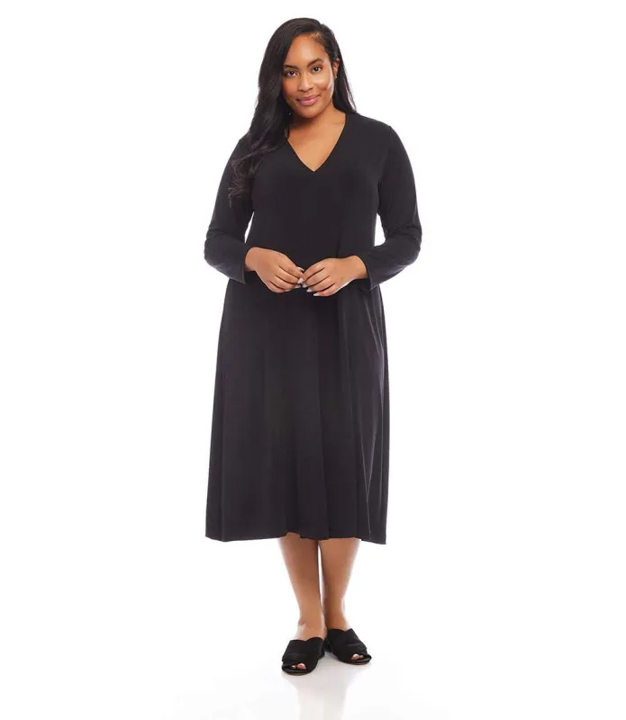 Plus Size Kate V-Neck Midi Travel Jersey Dress made by Karen Kane