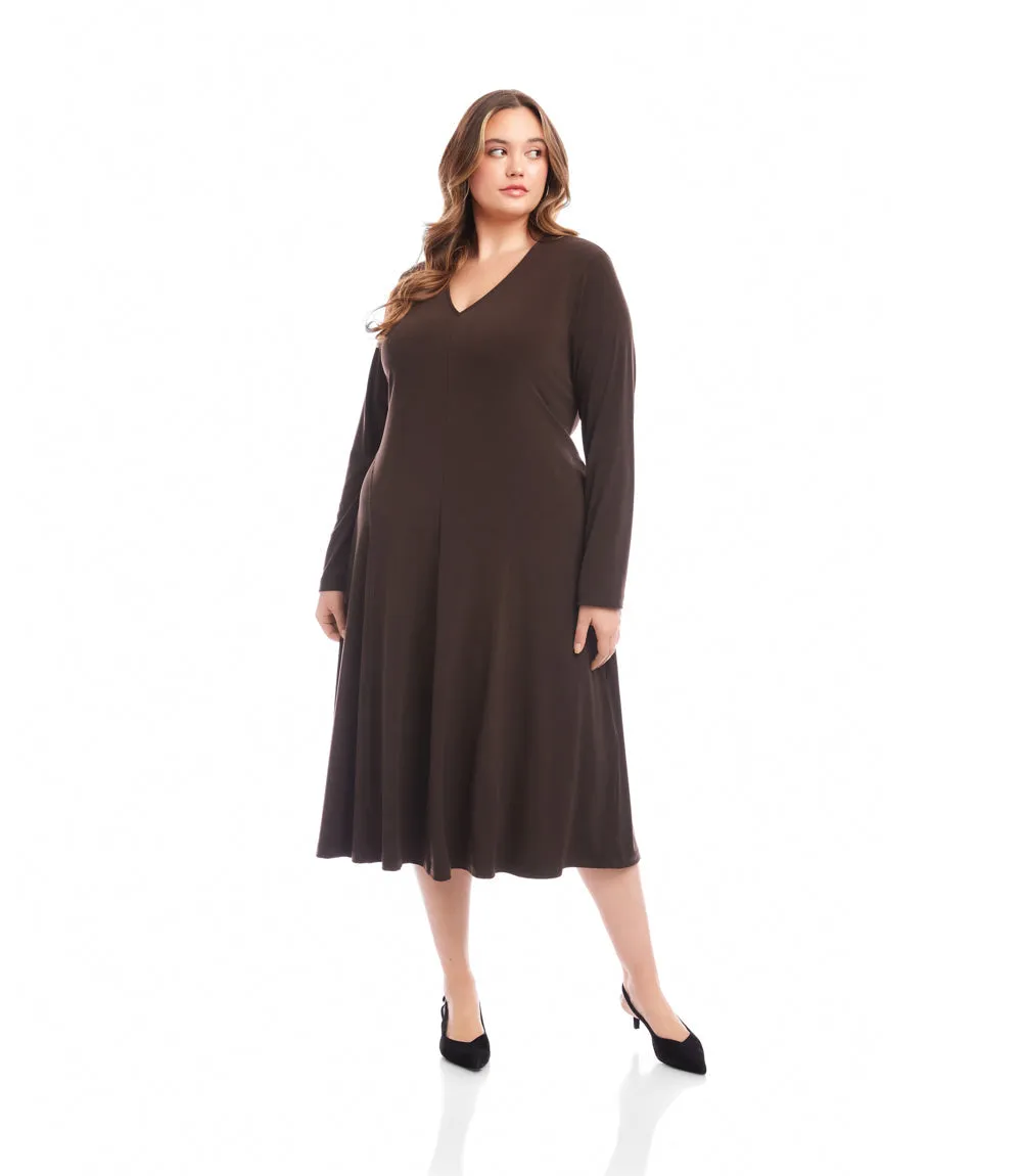 Plus Size Kate V-Neck Midi Travel Jersey Dress sold by Karen Kane