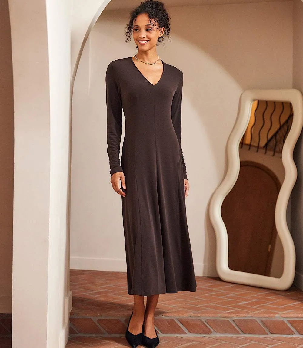 Kate V-Neck Midi Travel Jersey Dress sold by Karen Kane