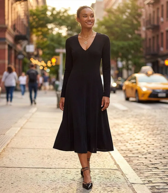 Kate V-Neck Midi Travel Jersey Dress made by Karen Kane