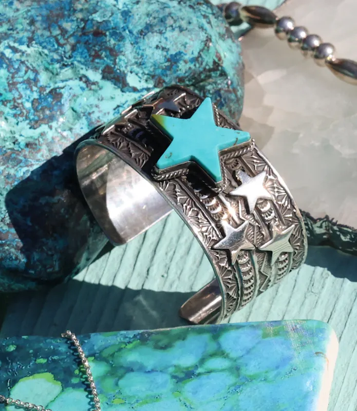 Kingman Turquoise Star Cuff Bracelet sold by Karen Kane