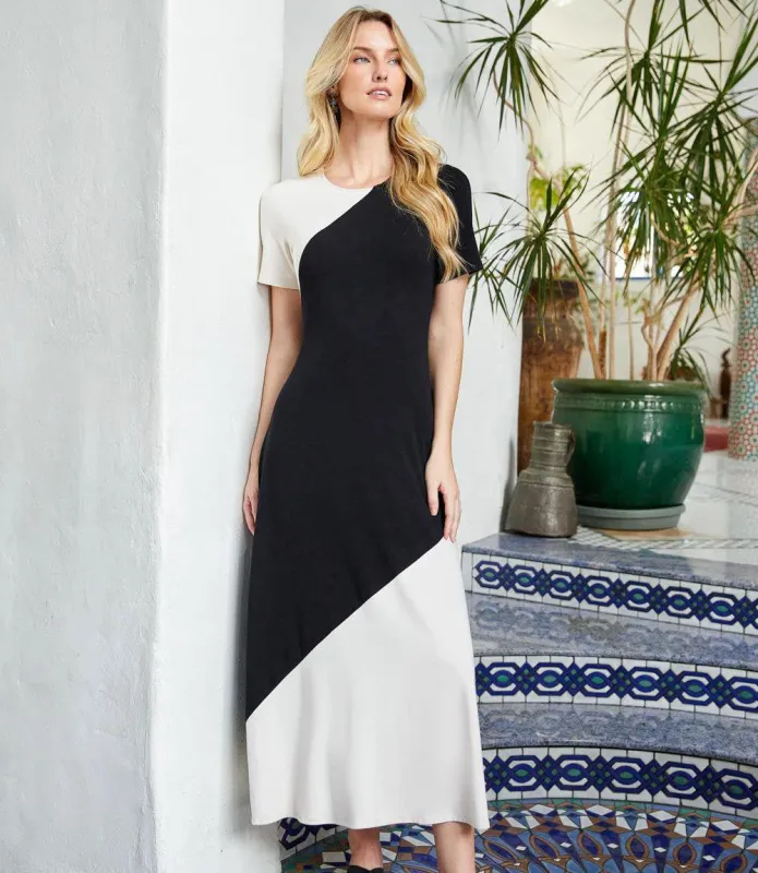 Short Sleeve Contrast Midi Dress made by Karen Kane