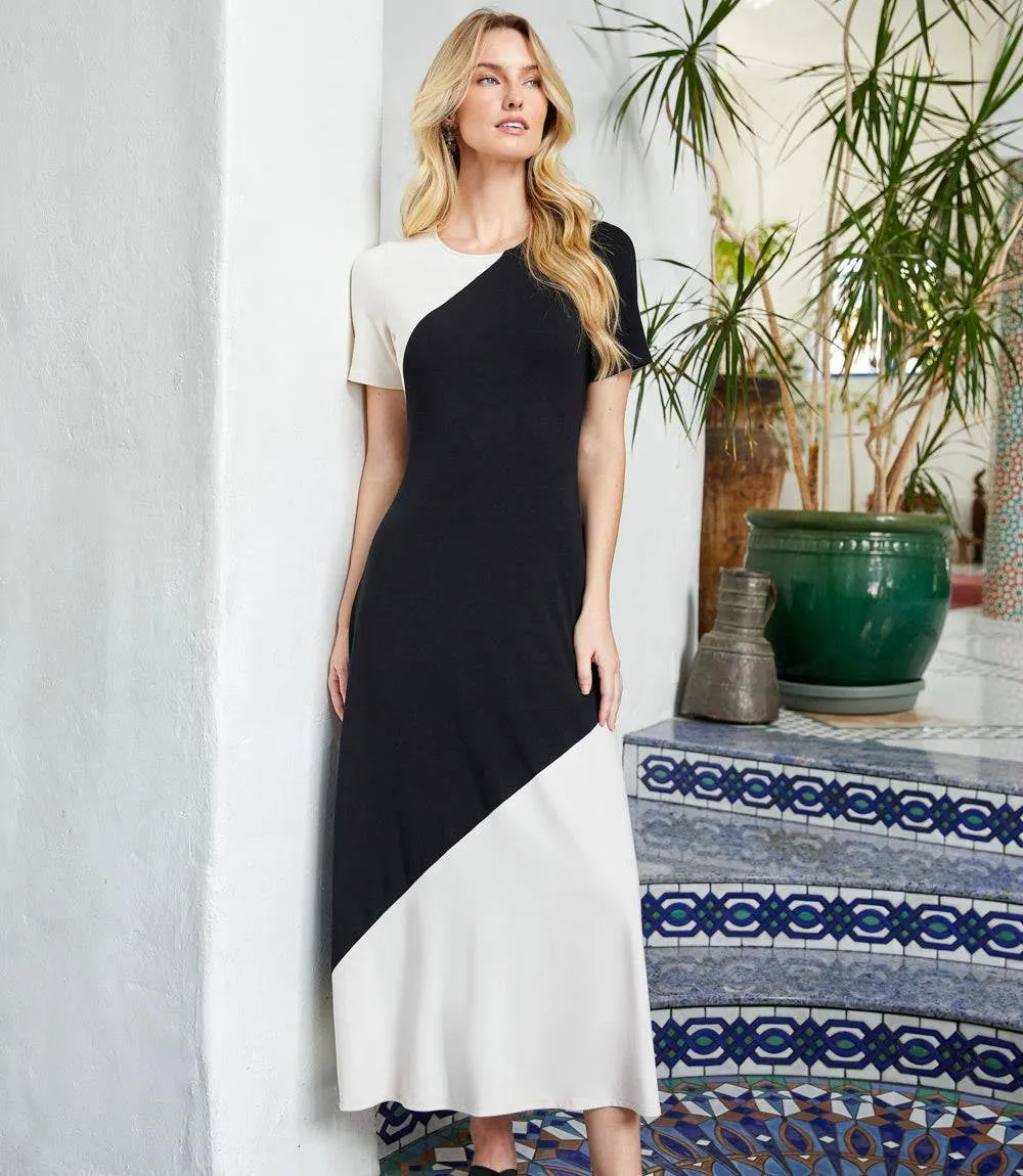 Short Sleeve Contrast Midi Dress sold by Karen Kane