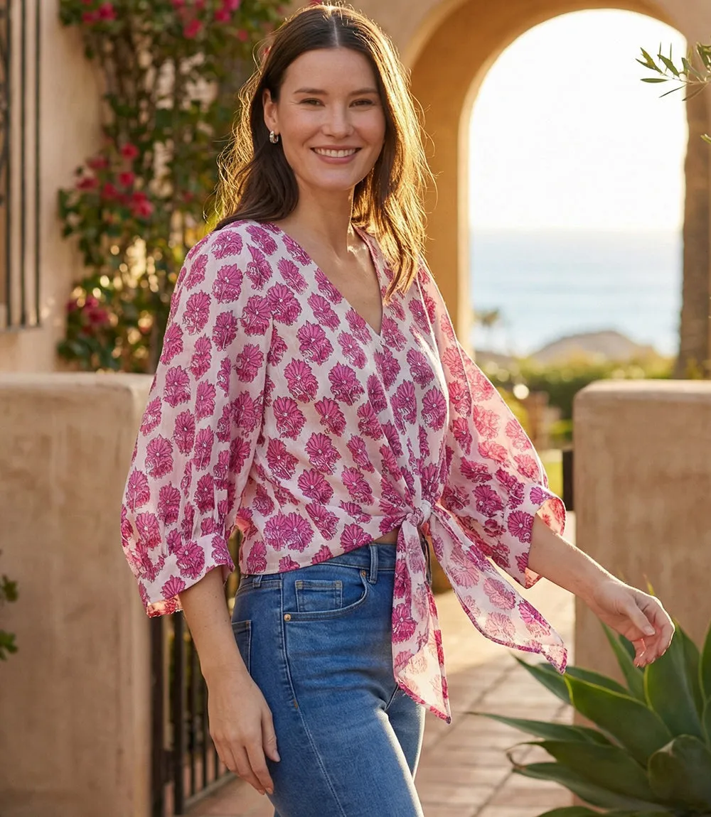 Blouson Sleeve Tie-Front Top sold by Karen Kane