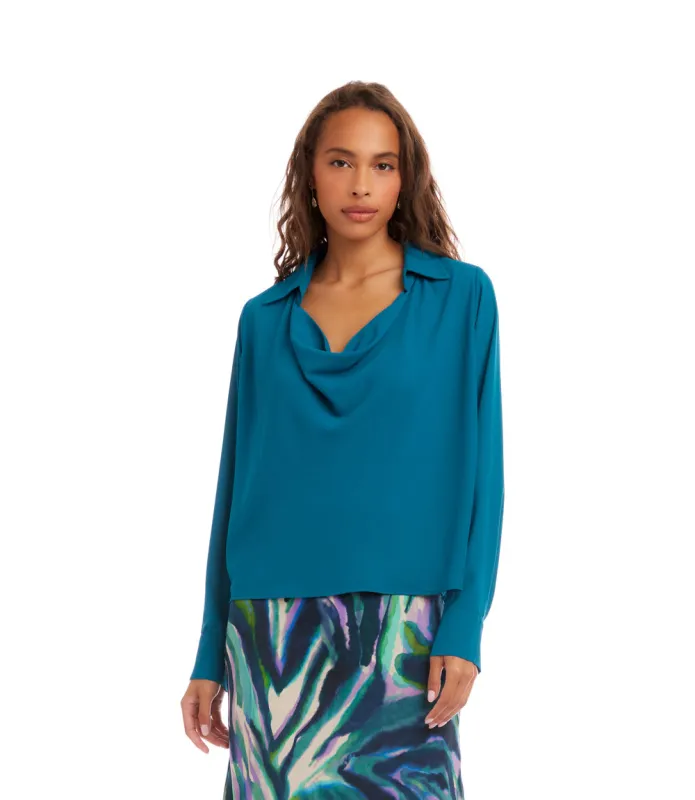 Long Sleeve Collared Cowl Neck Top made by Karen Kane