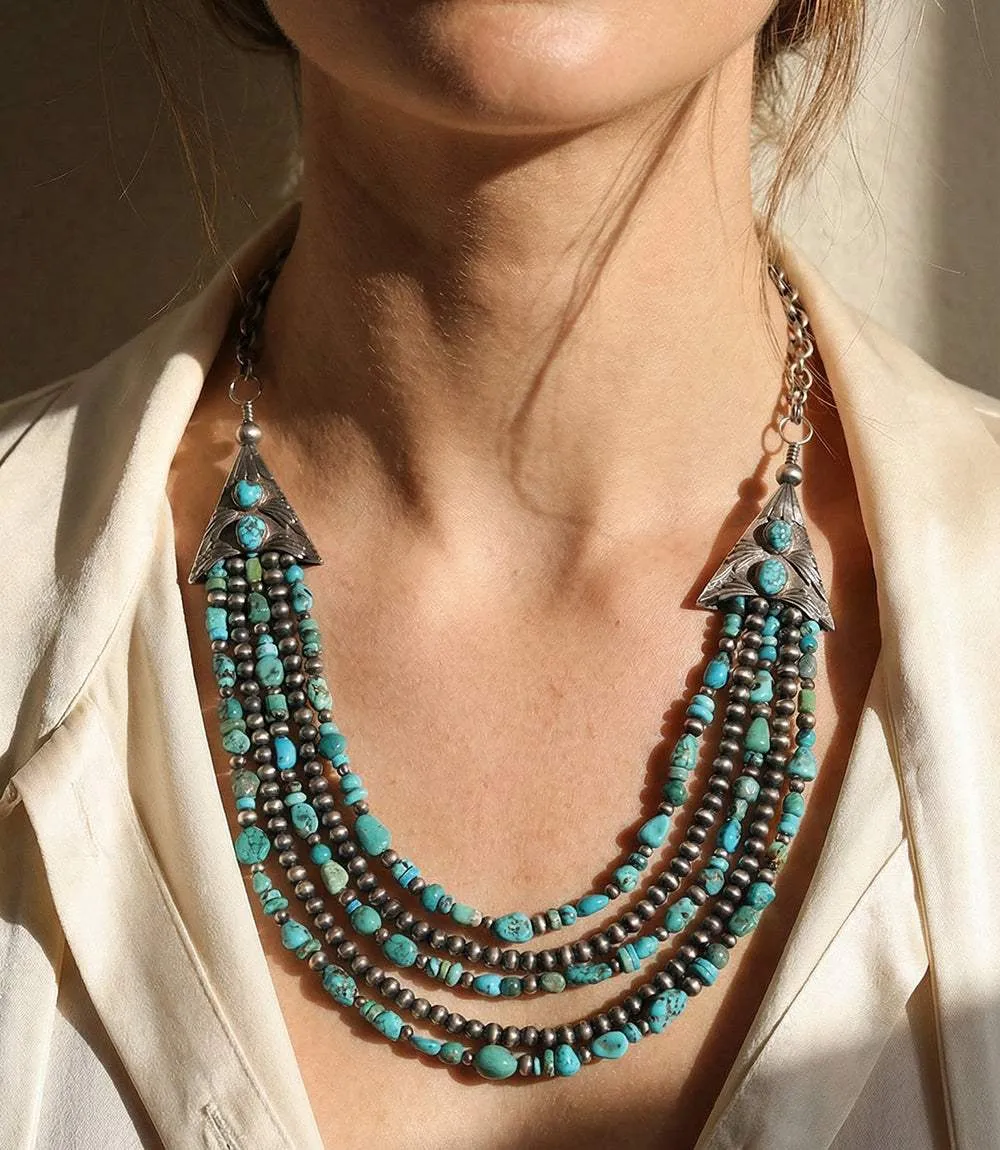 Vintage Mixed Turquoise Multi Strand Necklace sold by Karen Kane