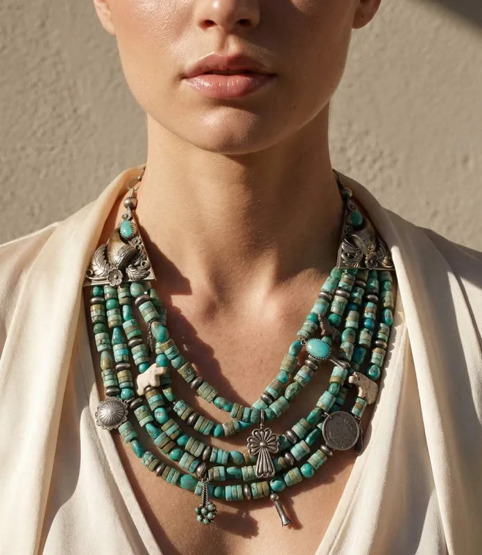 Vintage Mixed Turquoise & Charms Strand Necklace sold by Karen Kane