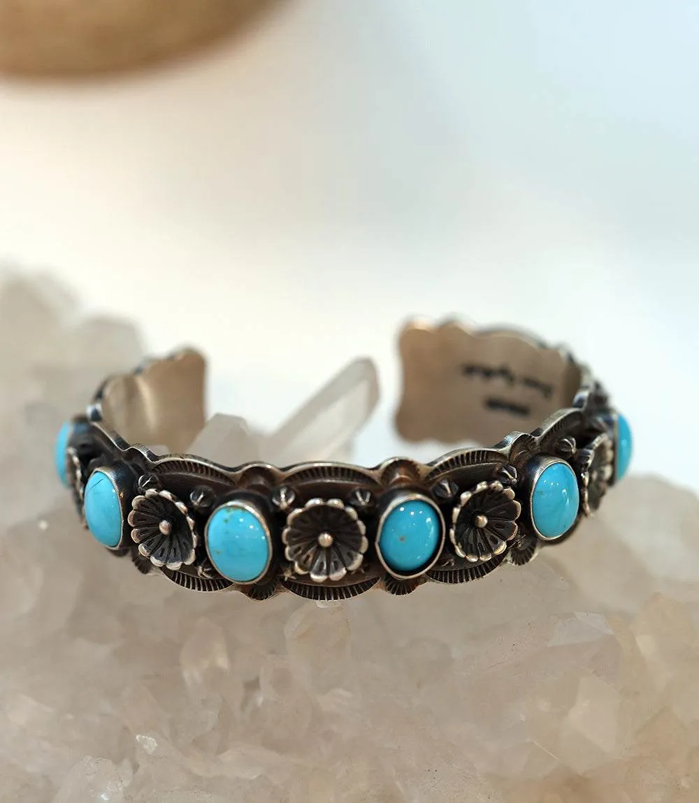 Turquoise & Sterling Silver Flower Cuff Bracelet sold by Karen Kane product image thumbnail 5